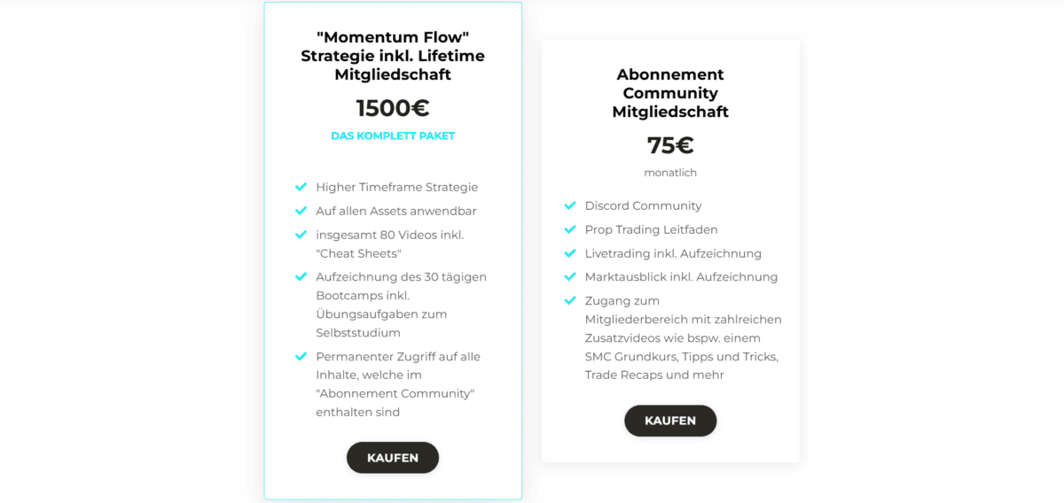 die preismodelle von noc trading für die community mitgliedschaft und die lifetime mitgliedschaft