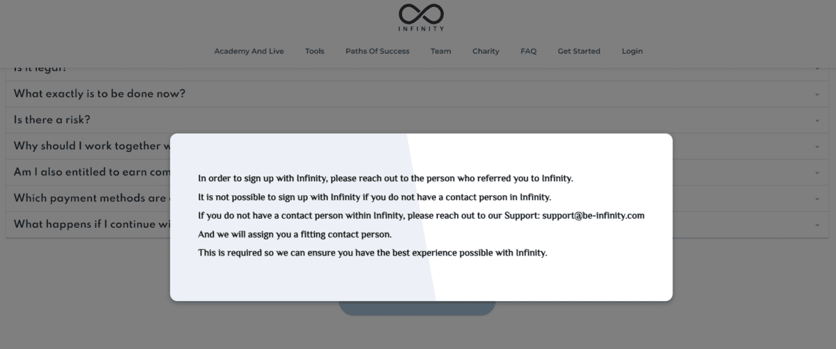 Die Registrierung bei Be Infinity funktioniert lediglich über einen Referral Link 