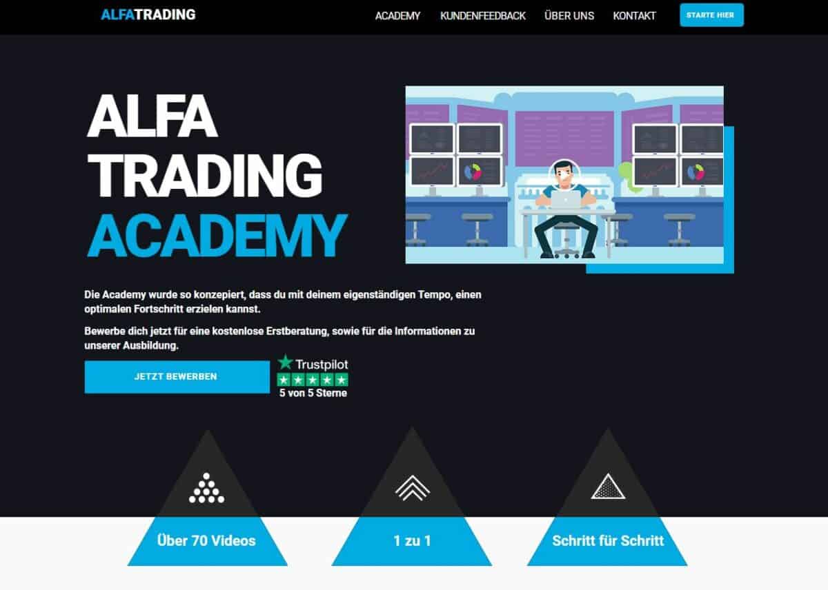 Die Startseite der ALFA Trading Academy im Überblick.