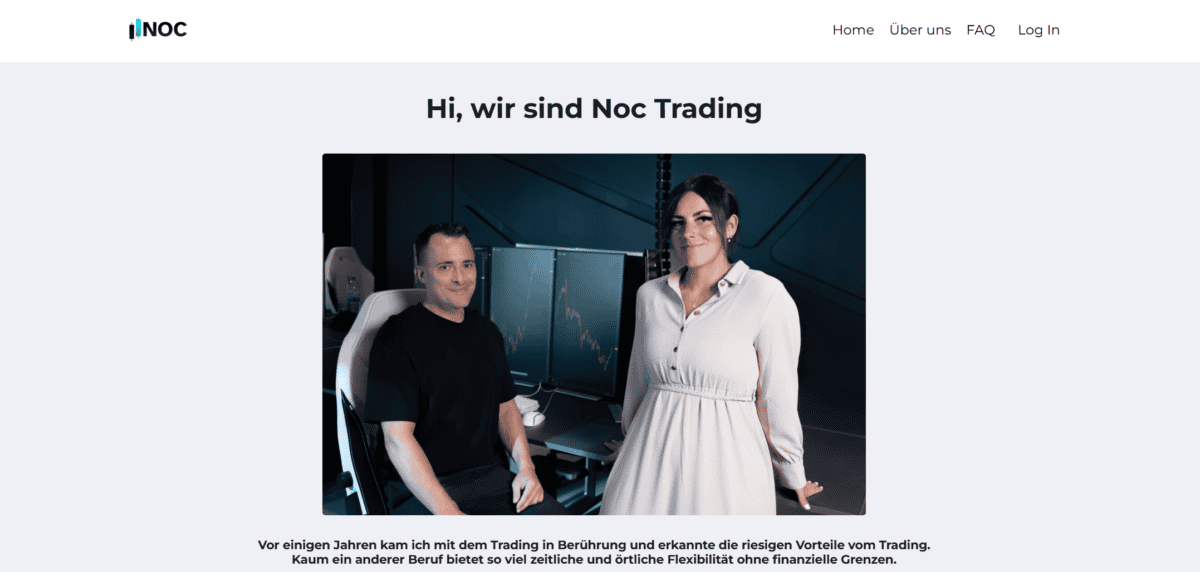 blick auf den über uns bereich von noc trading mit einem foto von marco und sarah