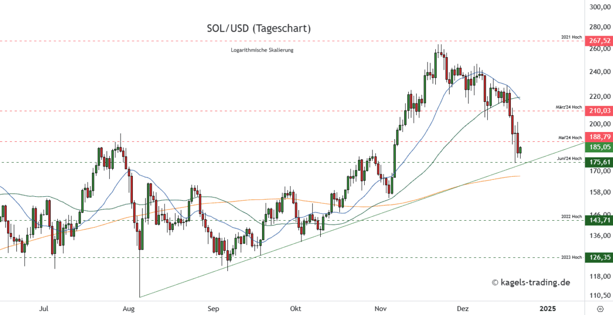 Solana SOLUSD Prognose Tageschart bei 217 US Dollar