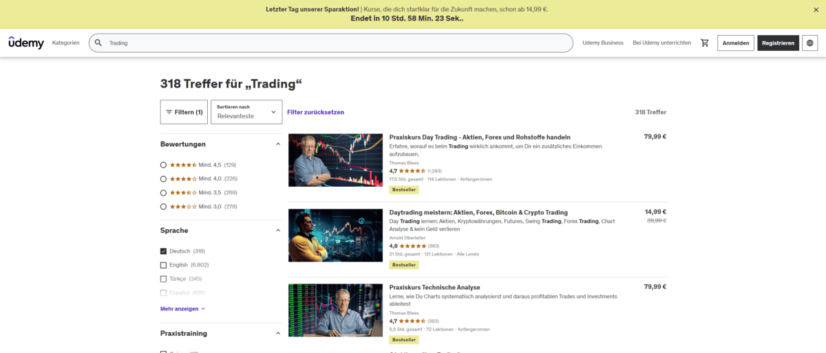 Trading-Kurse auf Udemy