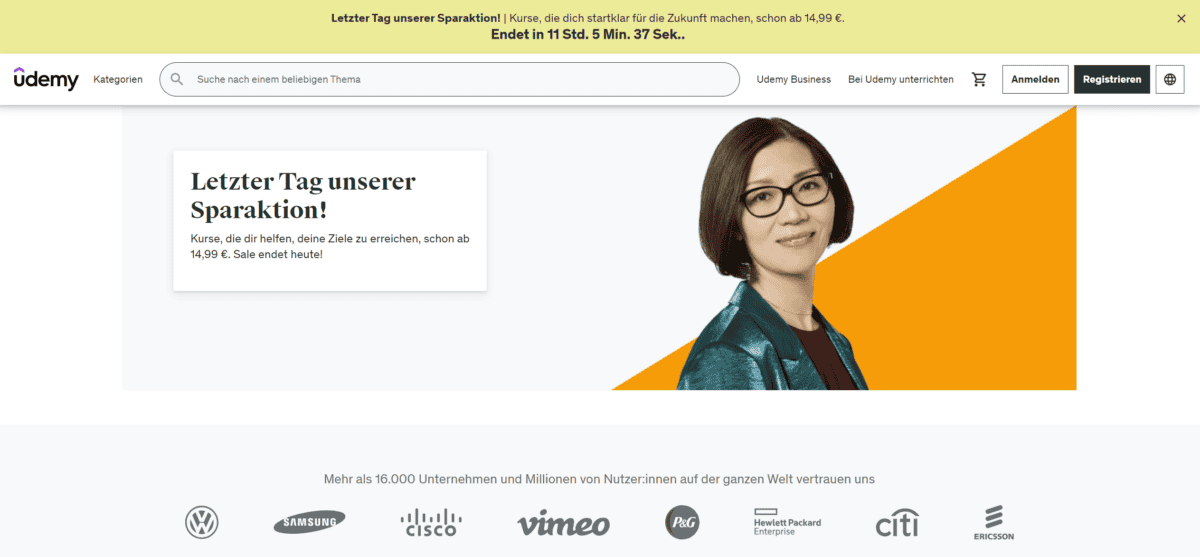 Webseite von Udemy