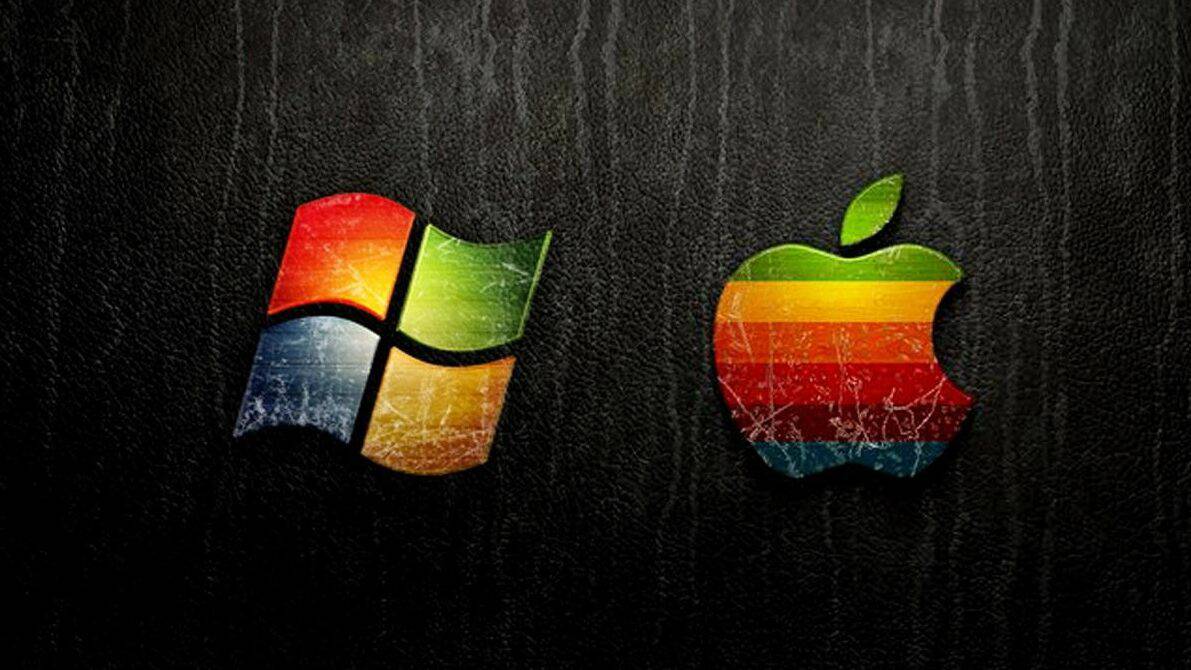 Das Bild zeigt das Logo von Apple und Windows.