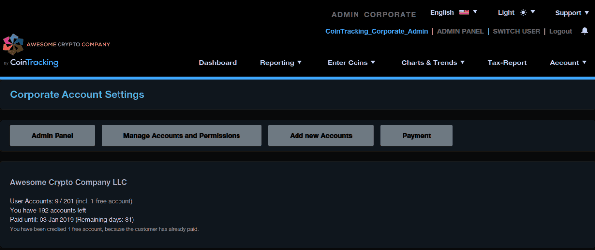 cointracking corporate account fuer firmen und steuerberater