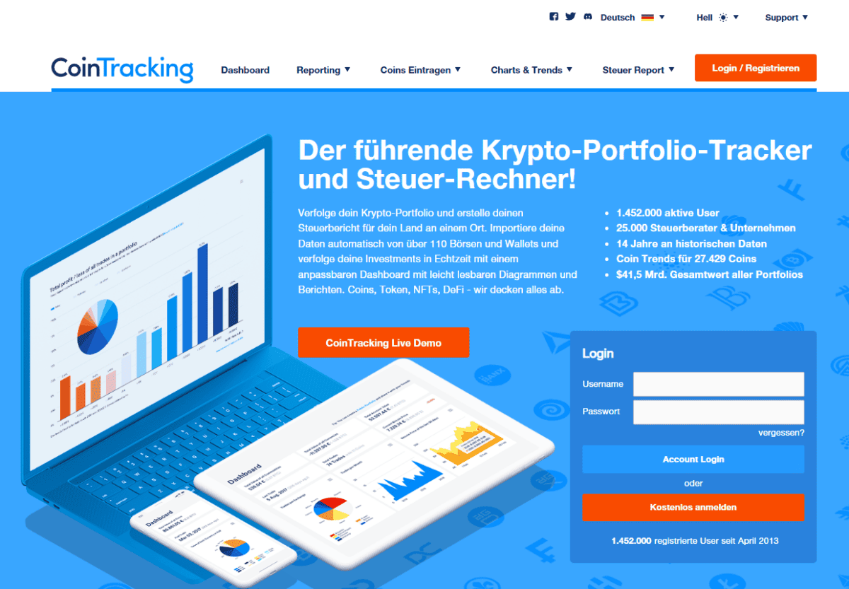 cointracking im test die startseite des steuer tools fuer kryptowaehrungen