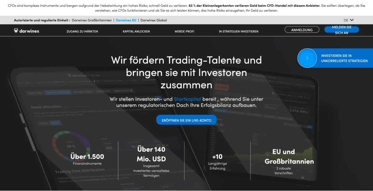 Screenshot der Website von Darwinex