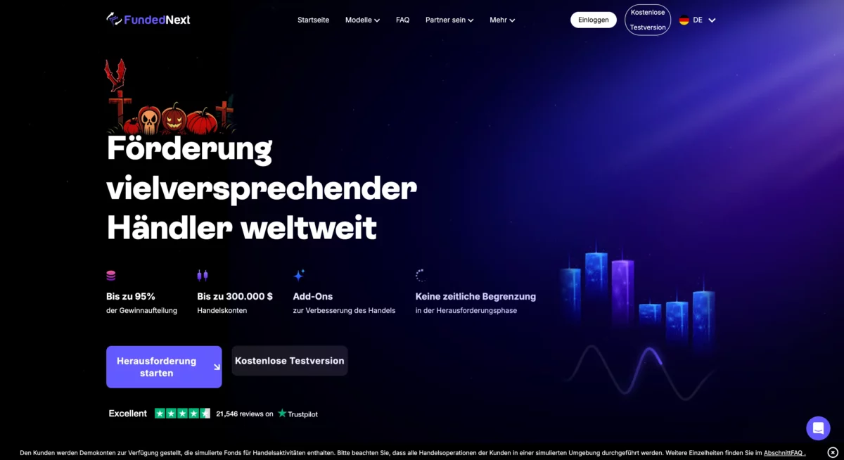 Website von FundedNext im Halloween-Design