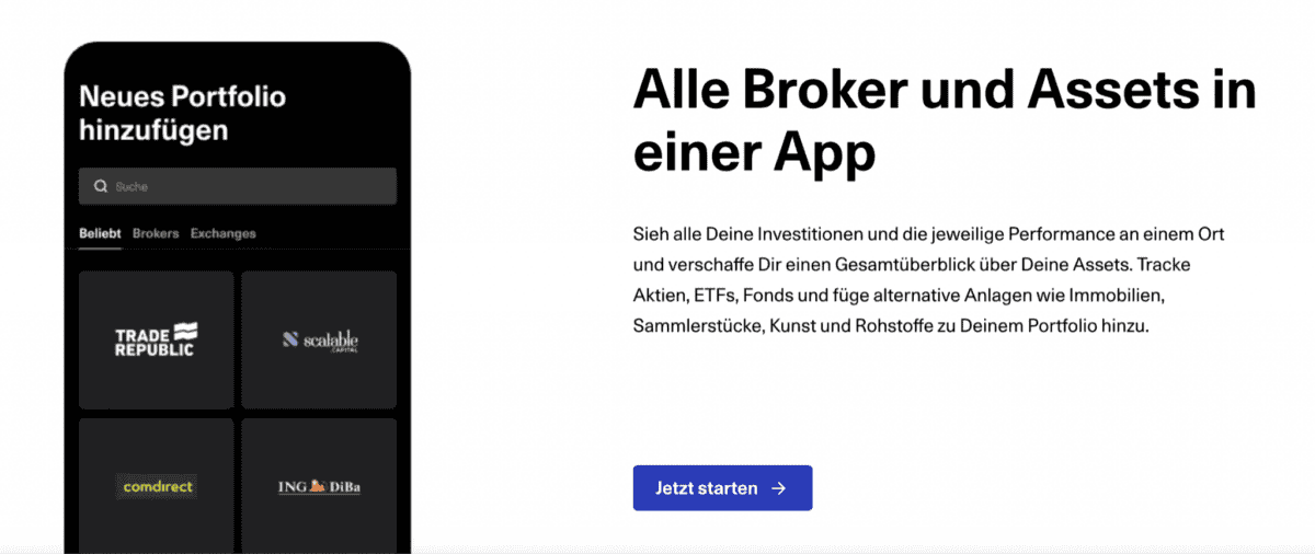 Getquin Broker und Assets in der App - Screenshot