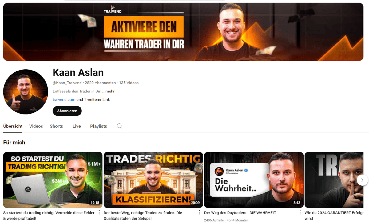 Der Youtube Kanal von Kaan Aslan - Screenshot