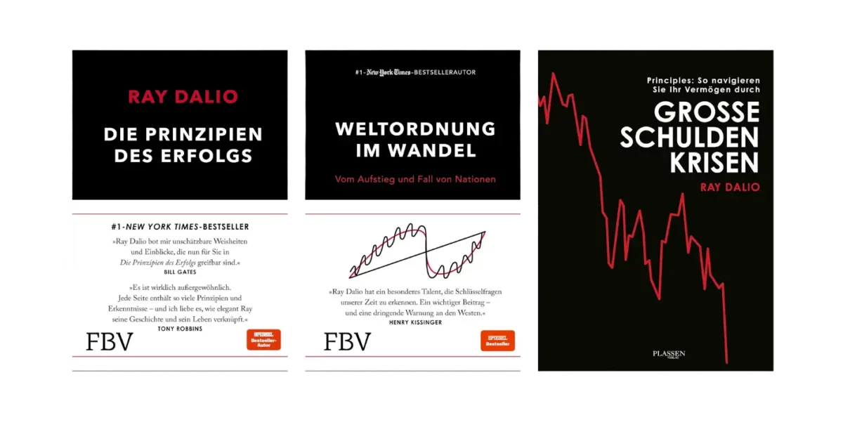 Das Bild zeigt die Cover von Ray Dalio's Büchern. 