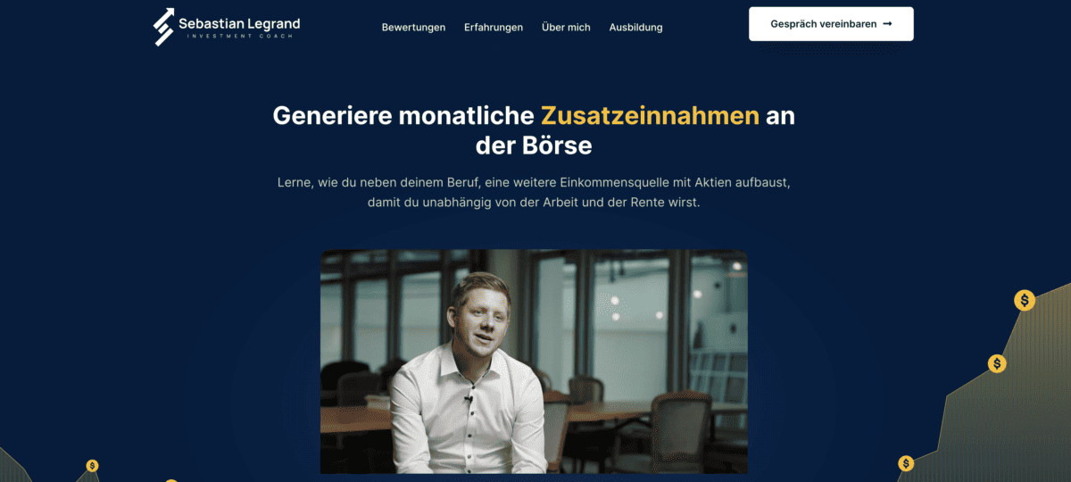 Das Bild zeigt ein Screenshot von der Website von Sebastian Legrand. 