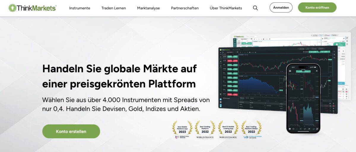 Screenshot der Thinkmarkets Webseite