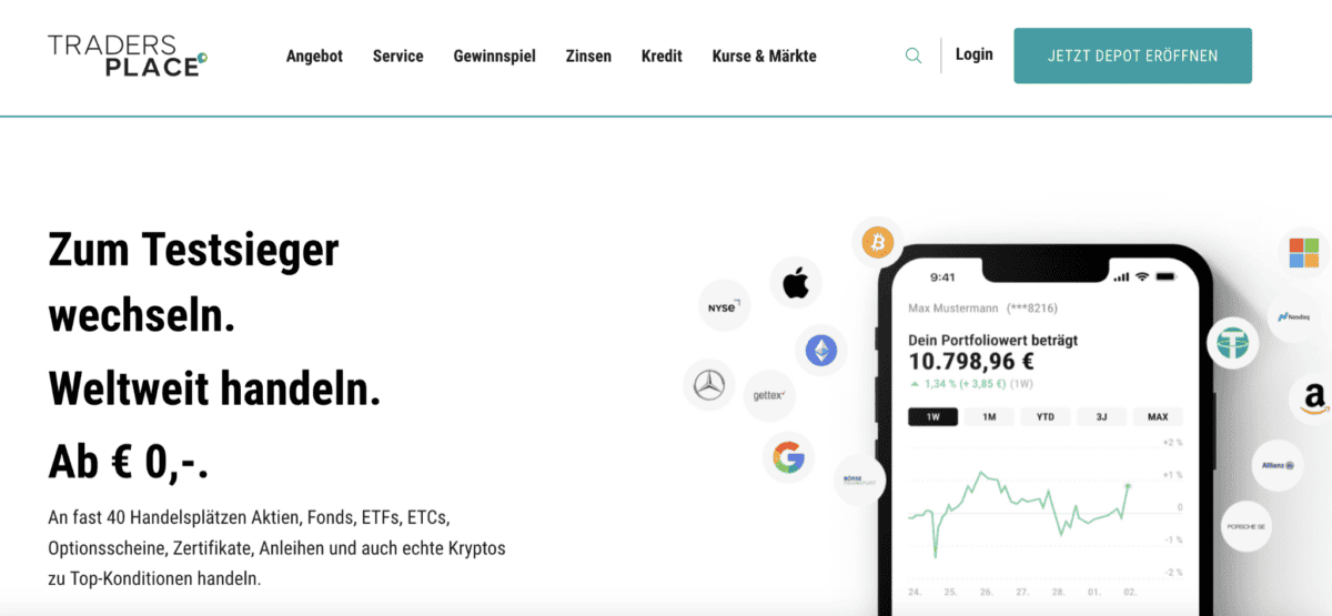 Screenshot der Traders Place Webseite