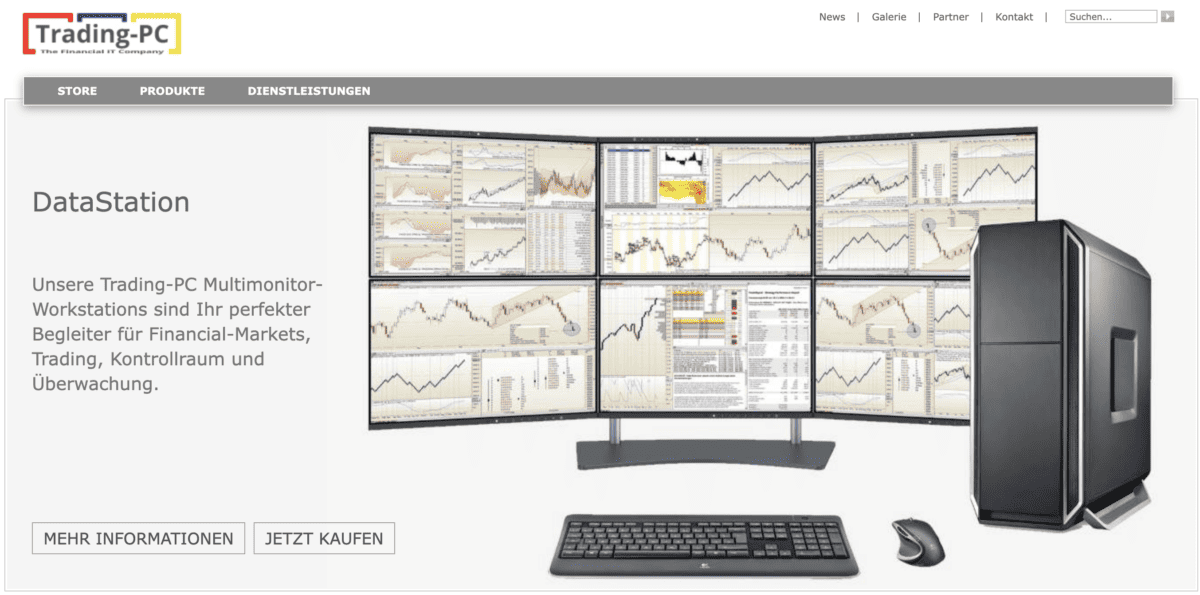 Das Bild zeigt einen Screenshot der Trading-PC Website.